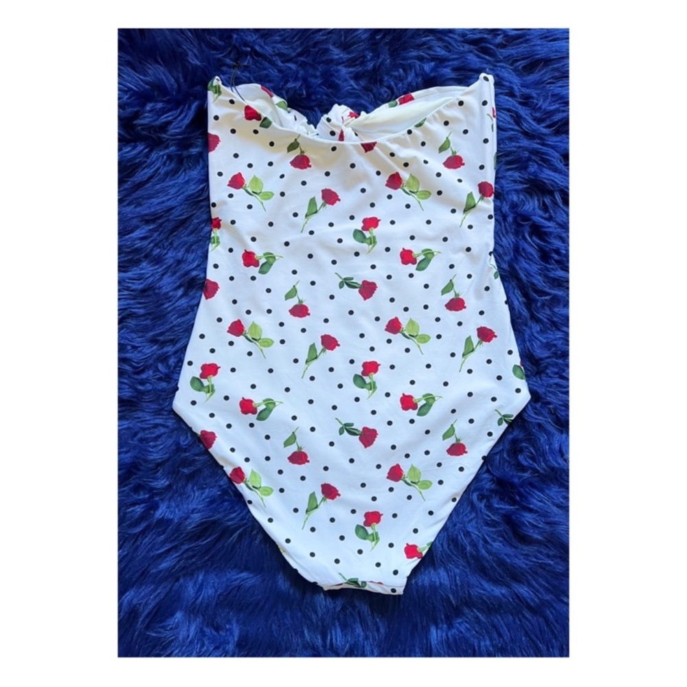 New! Onia “Marie” Polka Dot Rose Print Tie Front Cutout One Piece Swimsuit - Picture 4 of 8